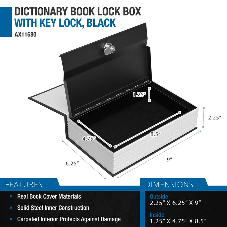 Dictionary Book Lock Box with Key Lock, Black | AX11680