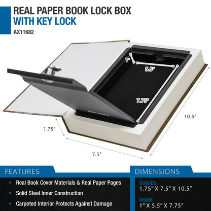 Real Paper Book Lock Box with Key Lock | AX11682