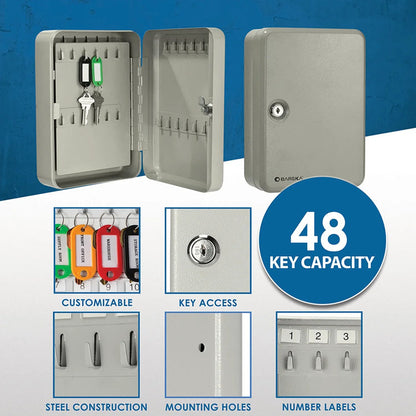 48 Capacity Fixed Position Key Cabinet with Key Lock, Grey | AX11692