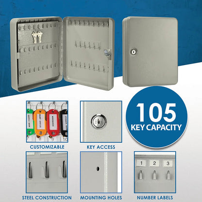 105 Capacity Fixed Position Key Cabinet with Key Lock, Grey | AX11694