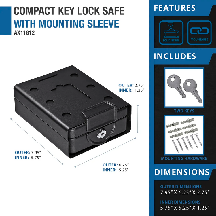 Compact Key Lock Safe with Mounting Sleeve | AX11812