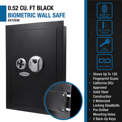 0.52 Cu. ft Black Biometric Wall Safe, Right/Left Opening | AX12038, AX13034