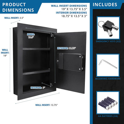 0.52 Cu. ft Black Biometric Wall Safe, Right/Left Opening | AX12038, AX13034