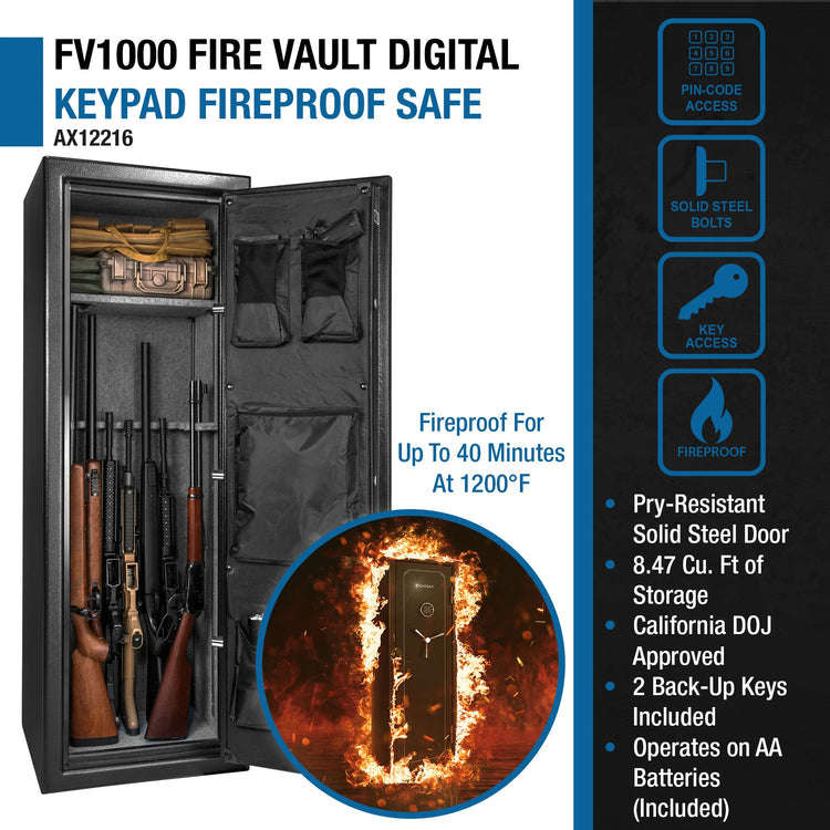 FV1000 FireVault Fireproof 14 Rifle Keypad Rifle Safe | AX12216