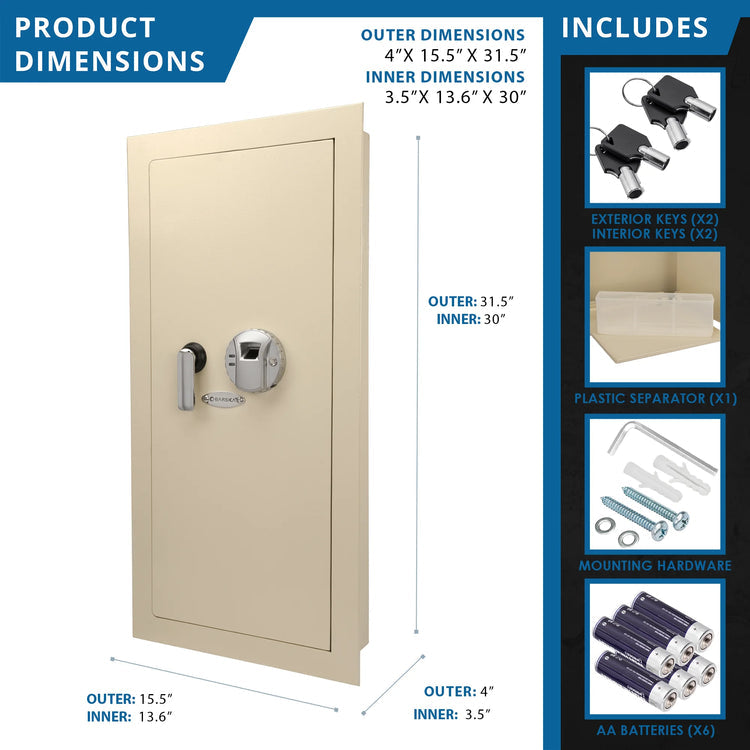 Large Beige Biometric Wall Safe, Right/Left Opening | AX12408, AX12880