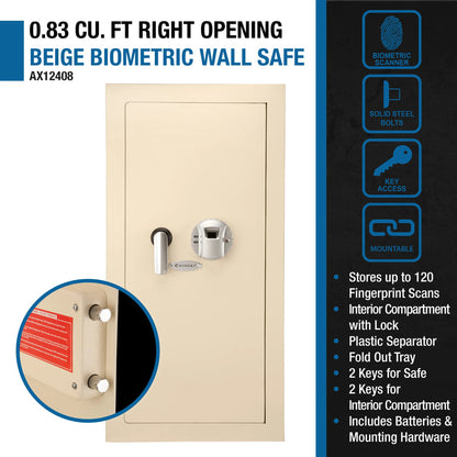 Large Beige Biometric Wall Safe, Right/Left Opening | AX12408, AX12880