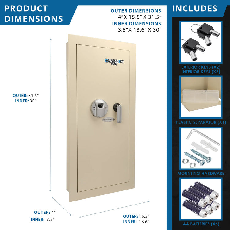 Large Beige Biometric Wall Safe, Right/Left Opening | AX12408, AX12880