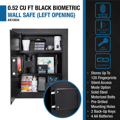 0.52 Cu. ft Black Biometric Wall Safe, Right/Left Opening | AX12038, AX13034