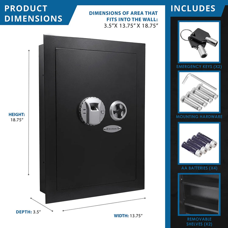 0.52 Cu. ft Black Biometric Wall Safe, Right/Left Opening | AX12038, AX13034