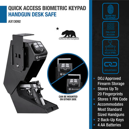 Quick Access Biometric Keypad Handgun Desk Safe | AX13092