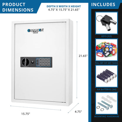 100 Capacity Fixed Position Key Cabinet Digital Keypad Wall Safe, White | AX13262