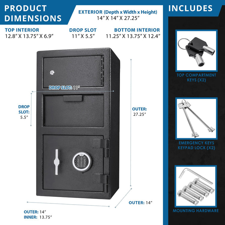 0.72/0.78 Cu. ft Dual Compartment Keypad Depository Safe | AX13310