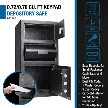 0.72/0.78 Cu. ft Dual Compartment Keypad Depository Safe | AX13310