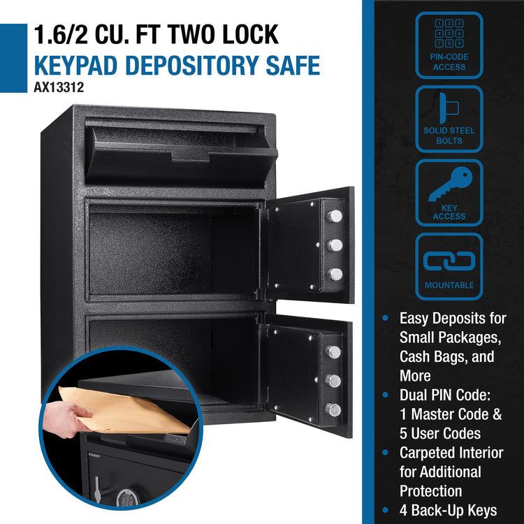 1.6/2 Cu. ft Dual Compartment Keypad Depository Safe | AX13312