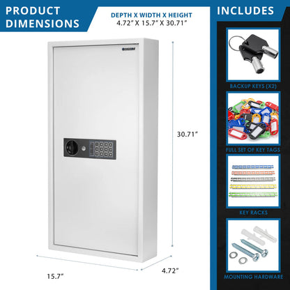 180 Capacity Adjustable Key Cabinet Digital Keypad Wall Safe, White | AX13350