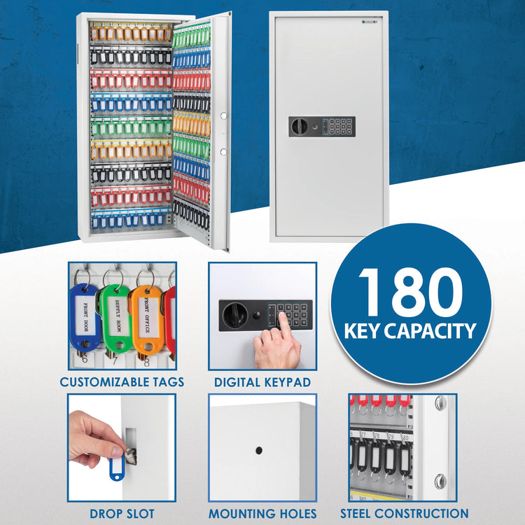 180 Capacity Adjustable Key Cabinet Digital Keypad Wall Safe, White | AX13350