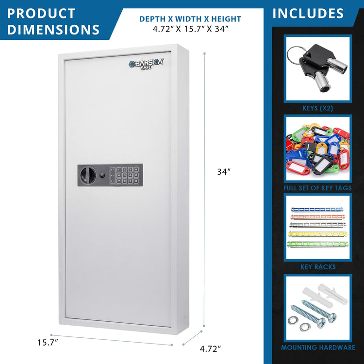 240 Capacity Adjustable Key Cabinet Digital Keypad Wall Safe, White | AX13368