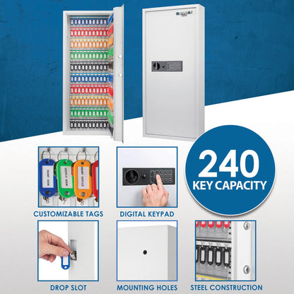 240 Capacity Adjustable Key Cabinet Digital Keypad Wall Safe, White | AX13368