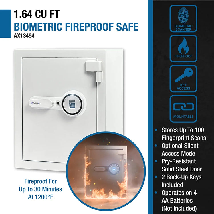 1.64 Cu. ft Biometric Fireproof Security Safe, Grey | AX13494