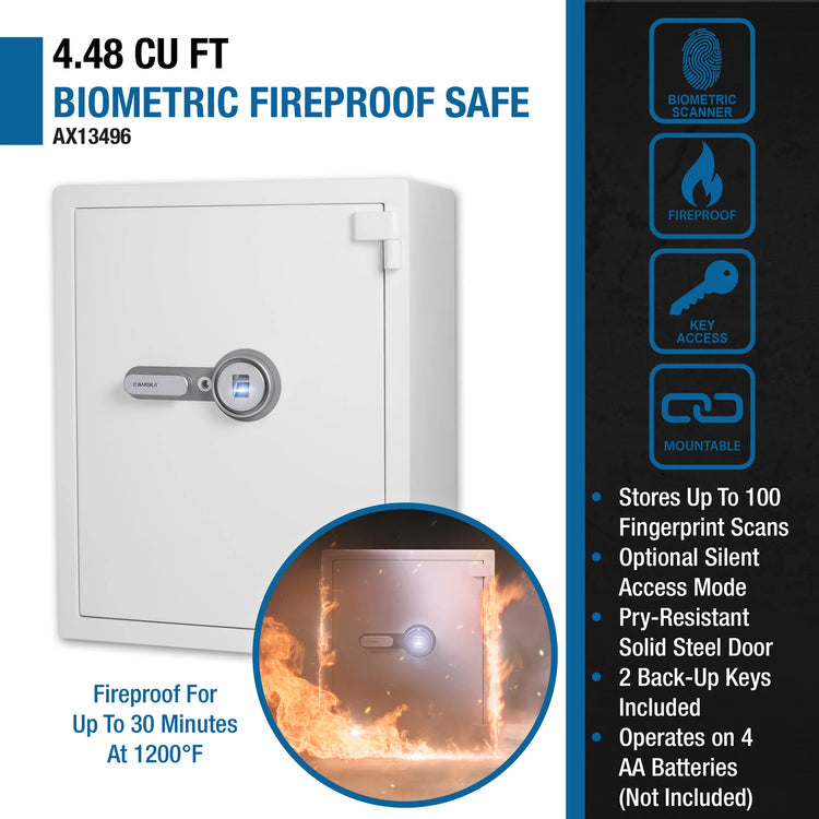 4.48 Cu. ft Biometric Fireproof Security Safe, White | AX13496