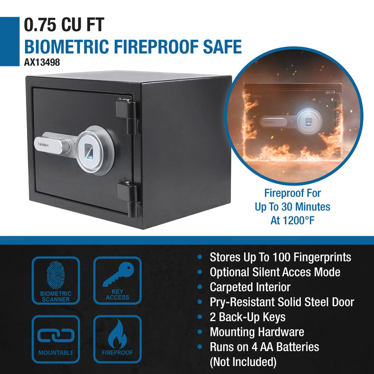 0.75 Cu. ft Biometric Fireproof Security Safe, Black | AX13498