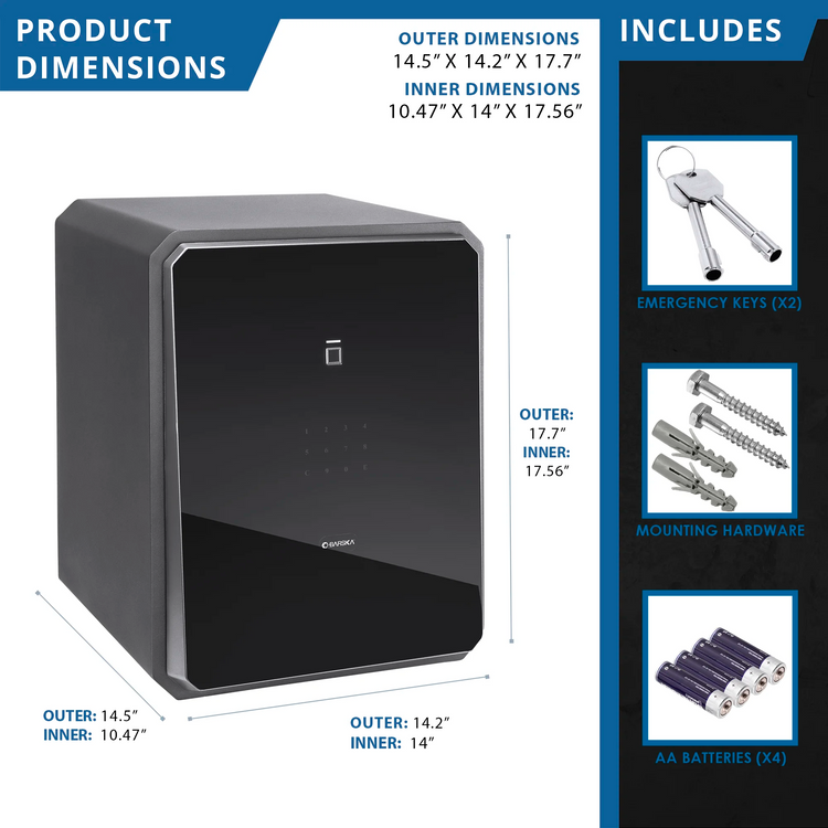 Obsidian 1.15 Cu. ft 9-User Touchscreen Biometric Keypad Security Safe | AX13936