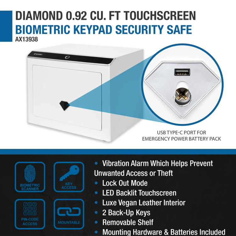 Diamond 0.92 Cu. ft Touchscreen Biometric Keypad Security Safe | AX13938