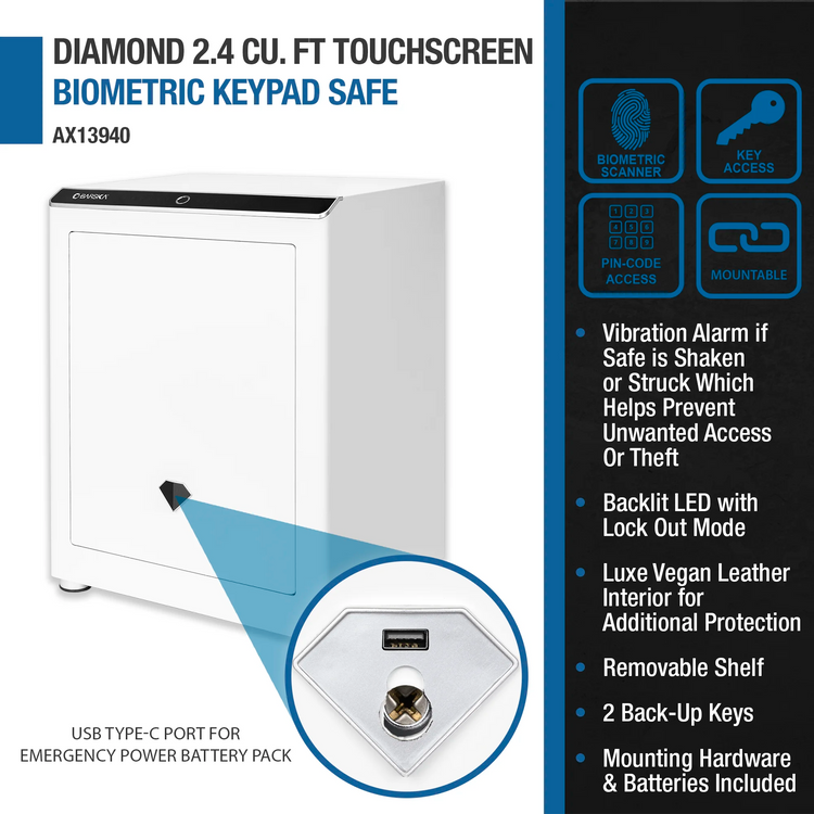 Diamond 2.4 Cu. ft Touchscreen Biometric Keypad Security Safe | AX13940