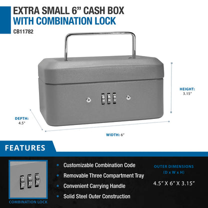 Extra Small 6" Cash Box with Combination Lock | CB11782