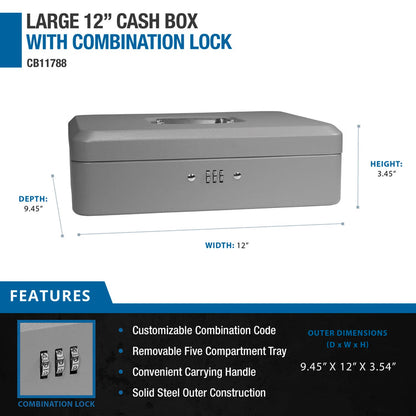 Large 12" Cash Box with Combination Lock | CB11788