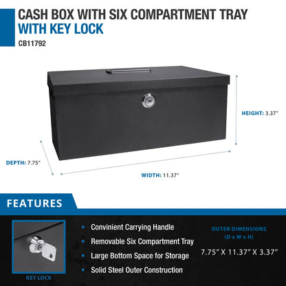 Cash Box with Six Compartment Tray with Key Lock | CB11792