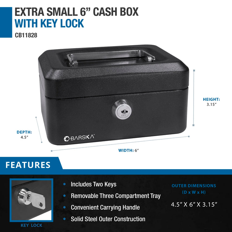 Extra Small 6" Cash Box with Key Lock | CB11828