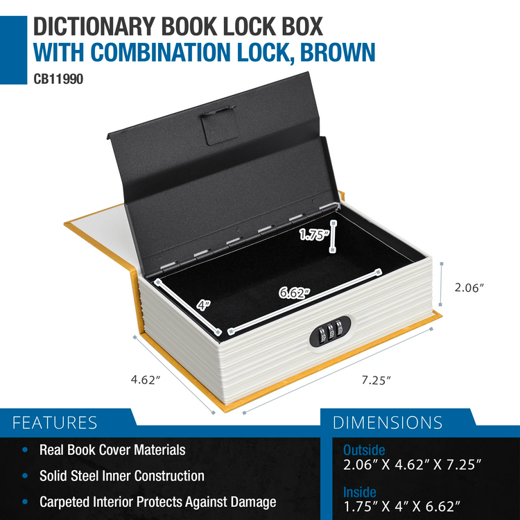 Dictionary Book Lock Box with Combination Lock, Brown | CB11990