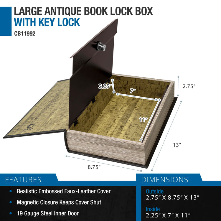 Large Antique Book Lock Box with Key Lock | CB11992