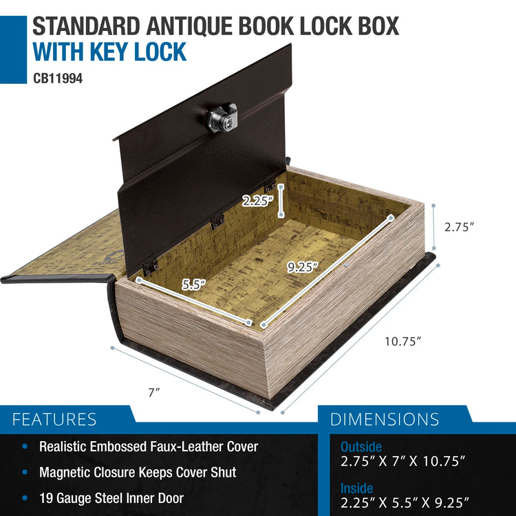 Standard Antique Book Lock Box with Key Lock | CB11994