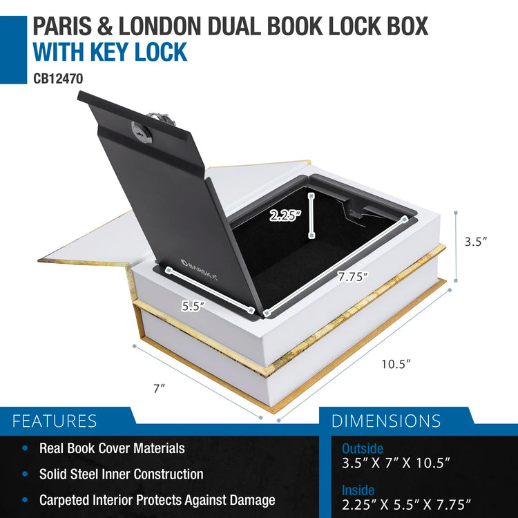 Paris & London Series Dual Book Lock Boxes with Key Lock | CB12470, CB13056, CB13058