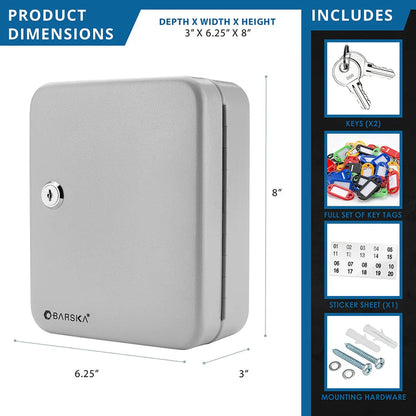 20 Capacity Fixed Position Key Cabinet with Key Lock, Grey | CB12482