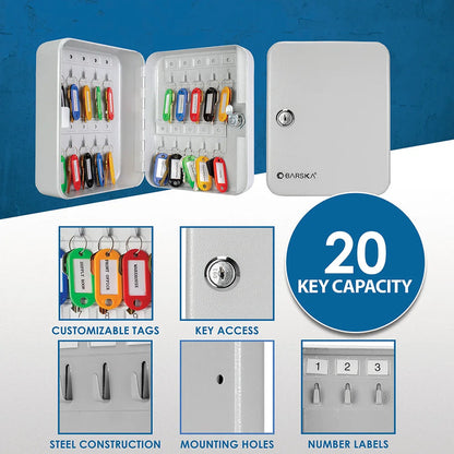 20 Capacity Fixed Position Key Cabinet with Key Lock, Grey | CB12482