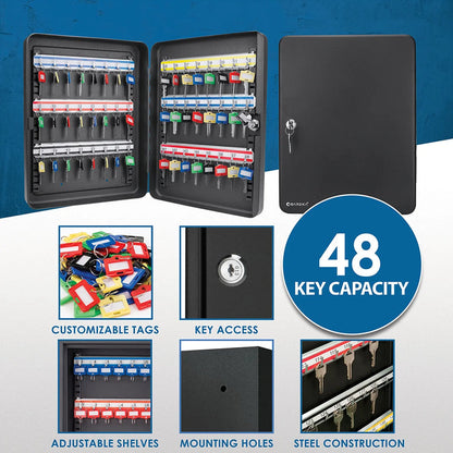 48 Capacity Adjustable Key Cabinet with Key Lock | CB12484