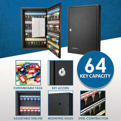 64 Capacity Adjustable Key Cabinet with Key Lock | CB12486