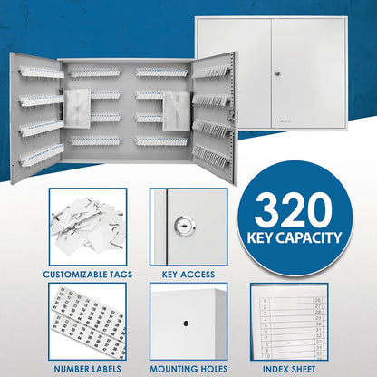 320 Capacity Fixed Position Key Cabinet with Key Lock, White Tags | CB12698