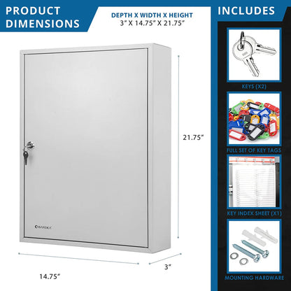 100 Capacity Adjustable Key Cabinet with Key Lock, White | CB12956