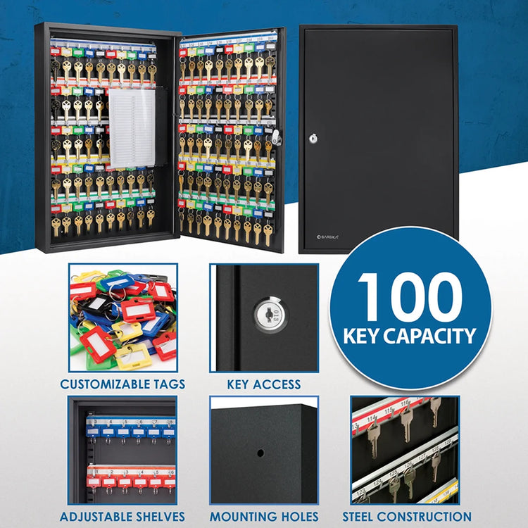 100 Capacity Adjustable Key Cabinet with Key Lock, Black | CB12964