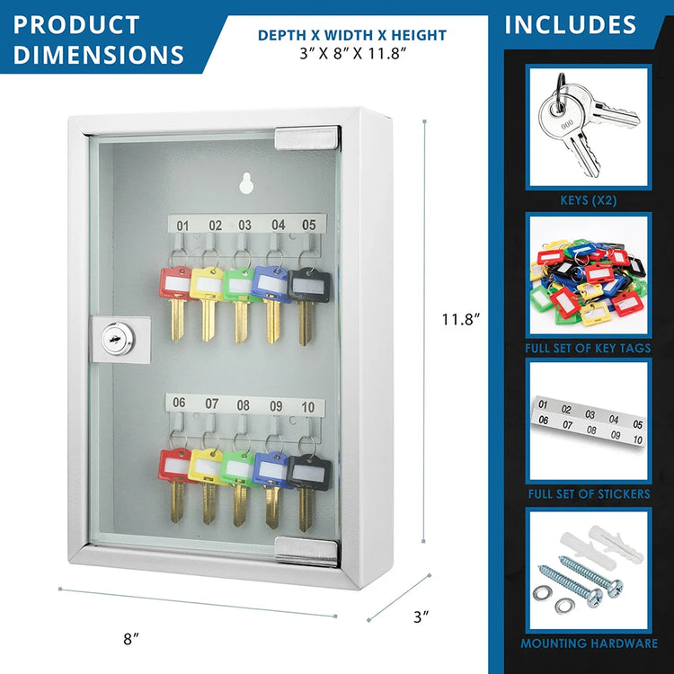 10 Capacity Fixed Position Key Cabinet with Glass Door | CB12986