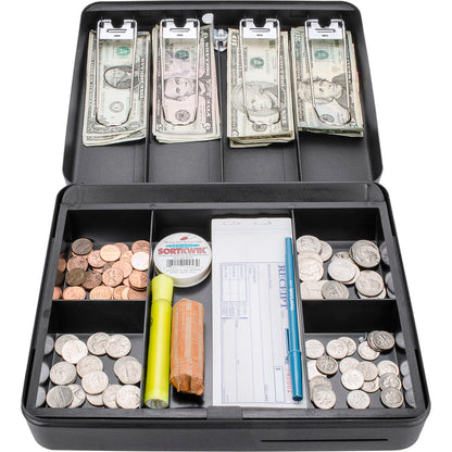 Fold Out Cash Box with Five Compartment Tray, Bill Holder, and Drop Slot with Key Lock | CB13052