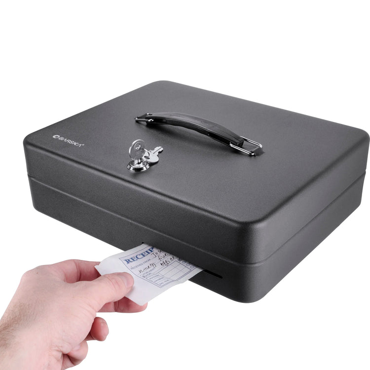 Fold Out Cash Box with Five Compartment Tray, Bill Holder, and Drop Slot with Key Lock | CB13052