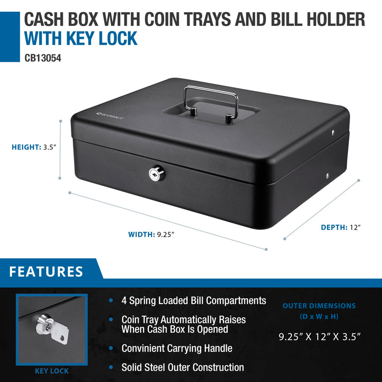 Cash Box with Coin Trays and Bill Holder with Key Lock | CB13054