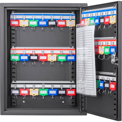 42 Capacity Adjustable Key Cabinet with Key Lock, Black | CB13232