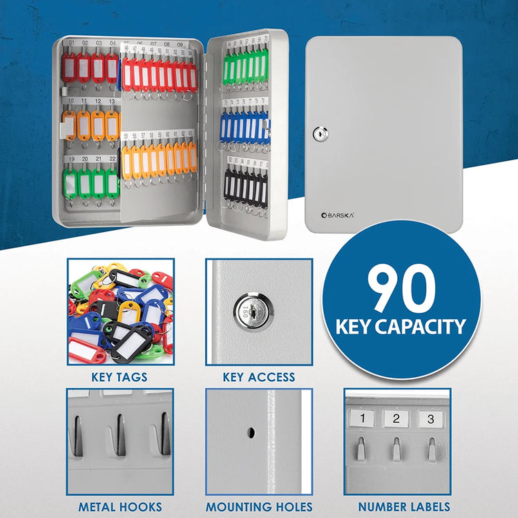 90 Capacity Fixed Position Key Cabinet with Key Lock, Grey | CB13234