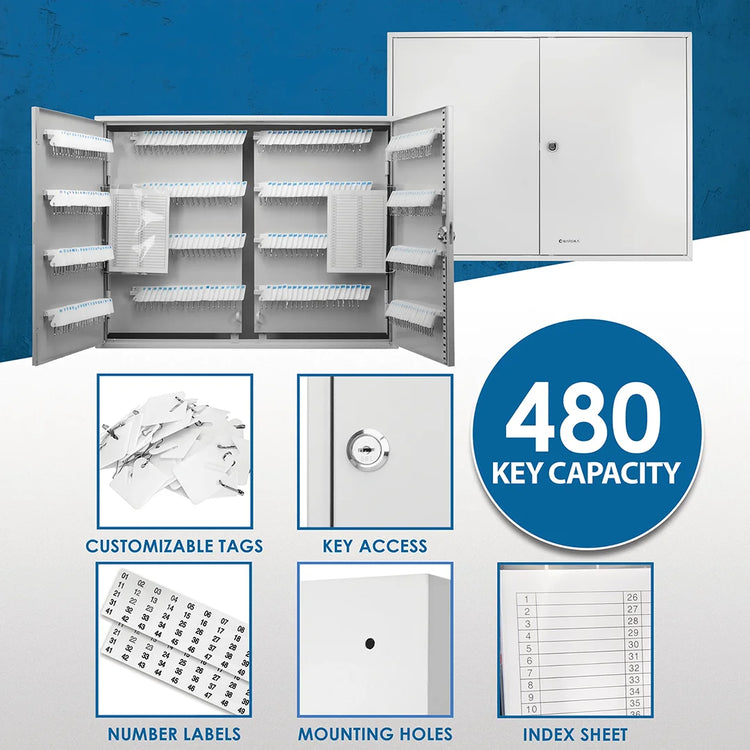 480 Capacity Fixed Position Key Cabinet with Key Lock, White Tags | CB13240